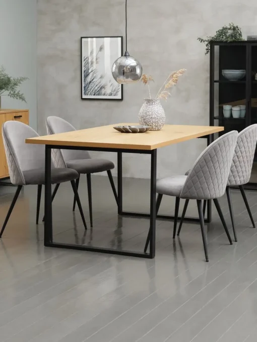 AABENRAA + KOKKEDALAABENRAA L160 table coloris chêne + 4 KOKKEDAL chaises gris-JYSK Clearance