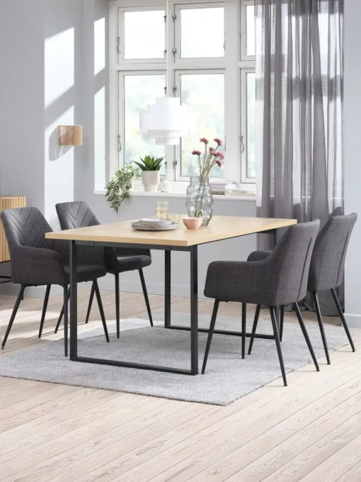 AABENRAA + PURHUSAABENRAA L160 table coloris chêne + 4 PURHUS chaises gris-JYSK Online