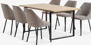 AABENRAA + VELLEVAABENRAA L160 table coloris chêne + 4 VELLEV chaises sable-JYSK Online