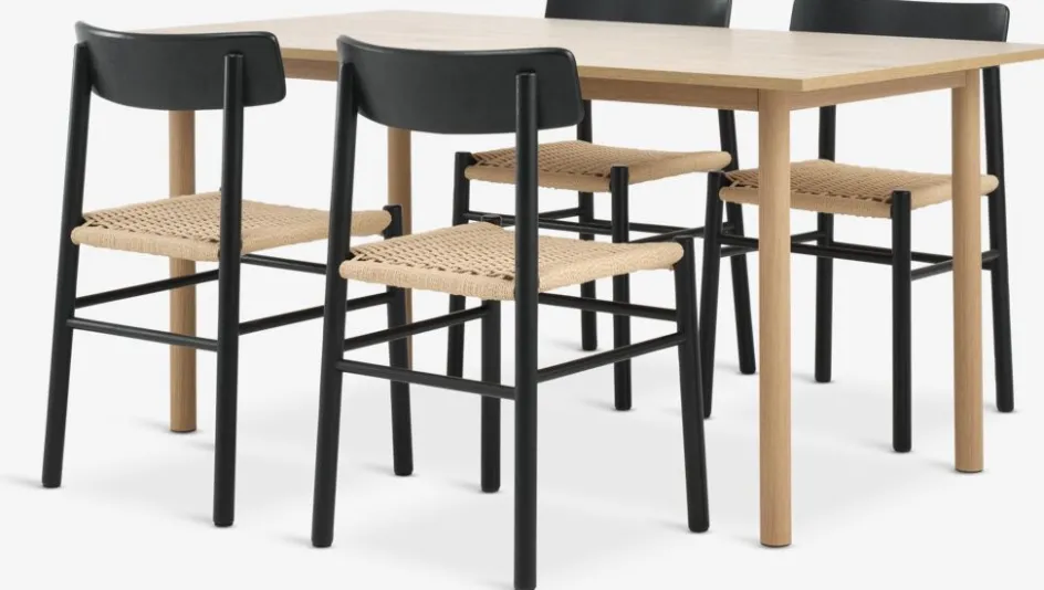 ALSTED + ISLEVALSTED L160 table coloris chêne + 4 ISLEV chaises noir-JYSK New