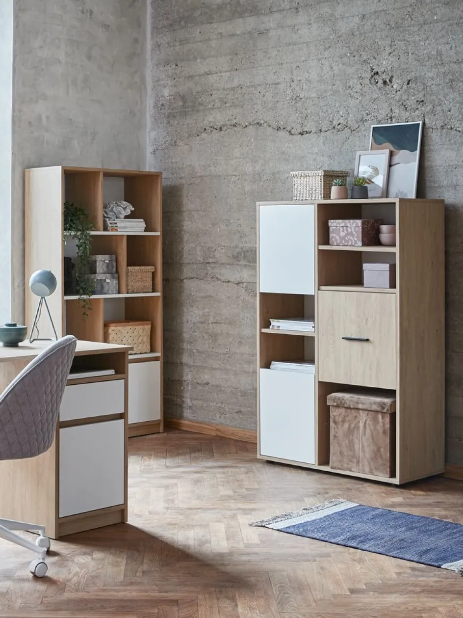 BILLUNDBibliothèque BILLUND 1 tiroir coloris chêne naturel/blanc-JYSK Discount