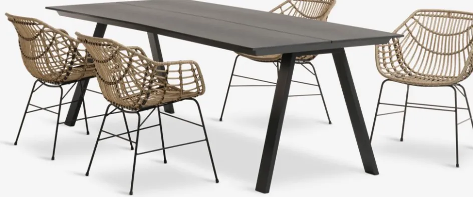 FAUSING + ILDERHUSEFAUSING L220 table noir + 4 ILDERHUSE chaises l-JUTLANDIA Hot