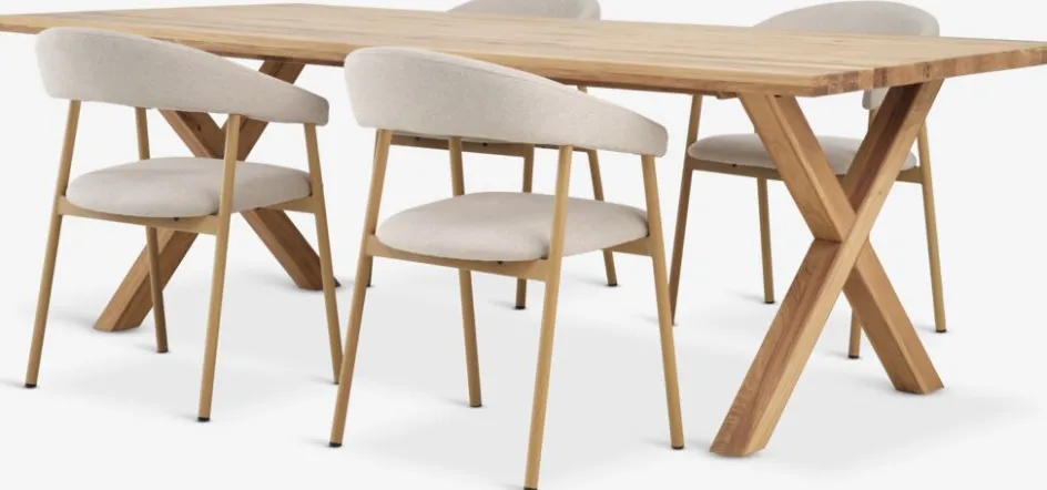 GRIBSKOV + EJSINGGRIBSKOV L230 table chêne naturel + 4 EJSING chaises beige-JYSK Clearance
