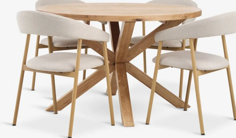 GRIBSKOV + EJSINGGRIBSKOV Ø120 table chêne naturel + 4 EJSING chaises beige-JYSK Online