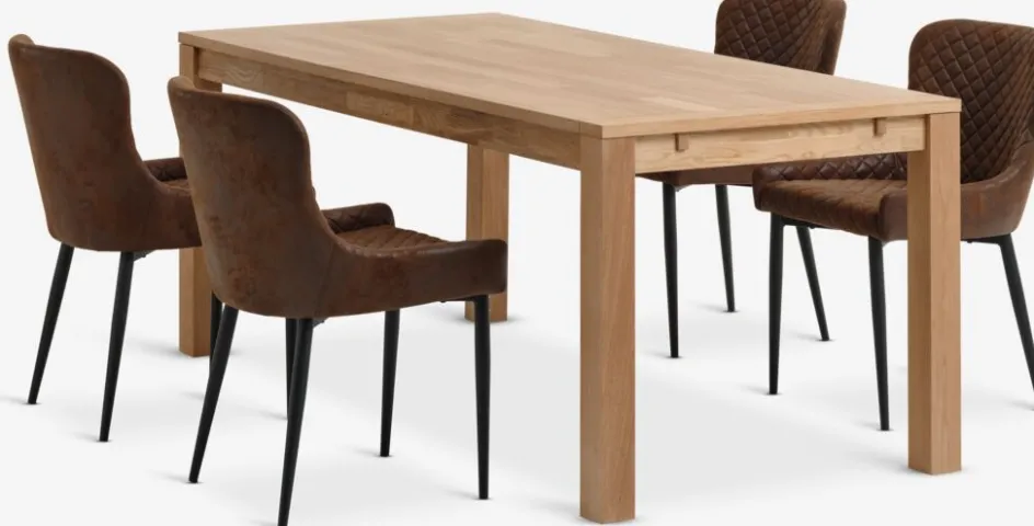 HAGE + PEBRINGEHAGE L190 table chêne naturel + 4 PEBRINGE chaises brun/noir-JYSK Outlet
