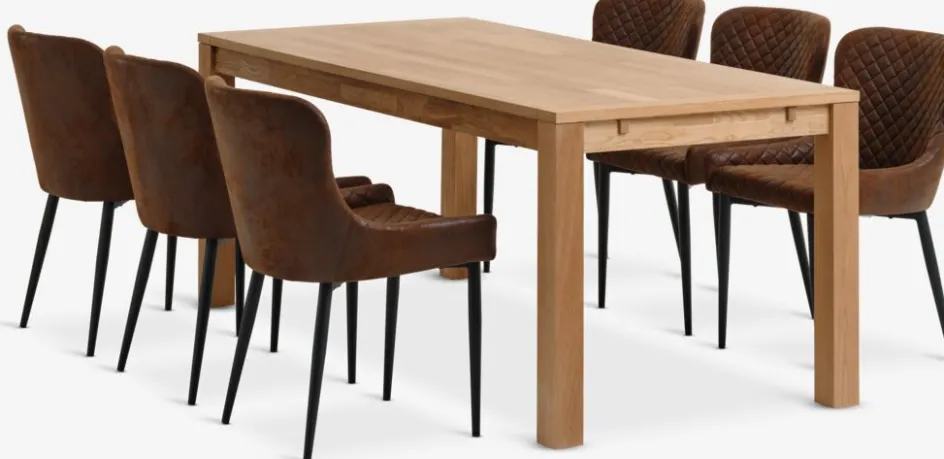 HAGE + PEBRINGEHAGE L190 table chêne naturel + 4 PEBRINGE chaises brun/noir-JYSK Outlet