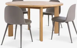 HARESKOV + ULDALHARESKOV Ø129 table coloris chêne + 4 ULDAL chaises brun-JYSK Online