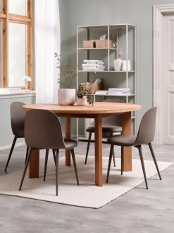 HARESKOV + ULDALHARESKOV Ø129 table coloris chêne + 4 ULDAL chaises brun-JYSK Online