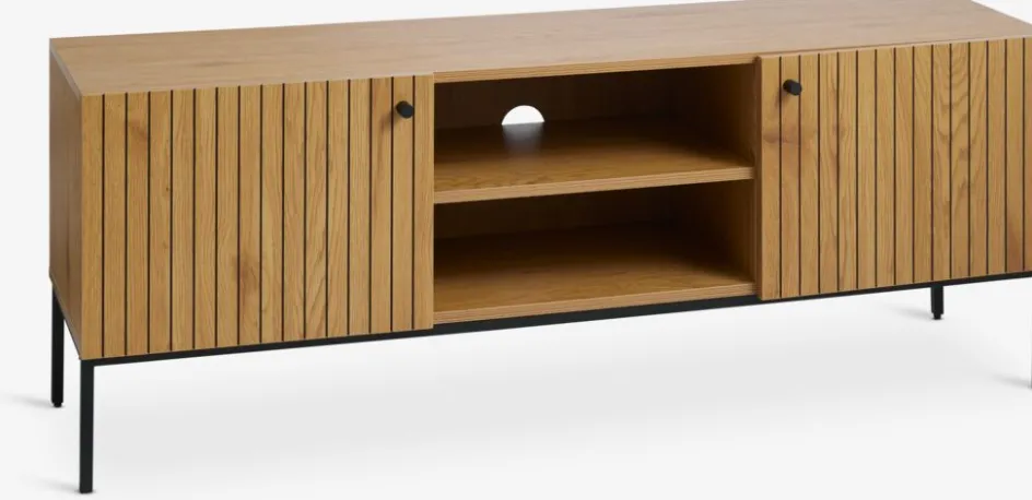 HEMDRUPMeuble TV HEMDRUP 2 portes coloris chêne chaud/noir-JYSK