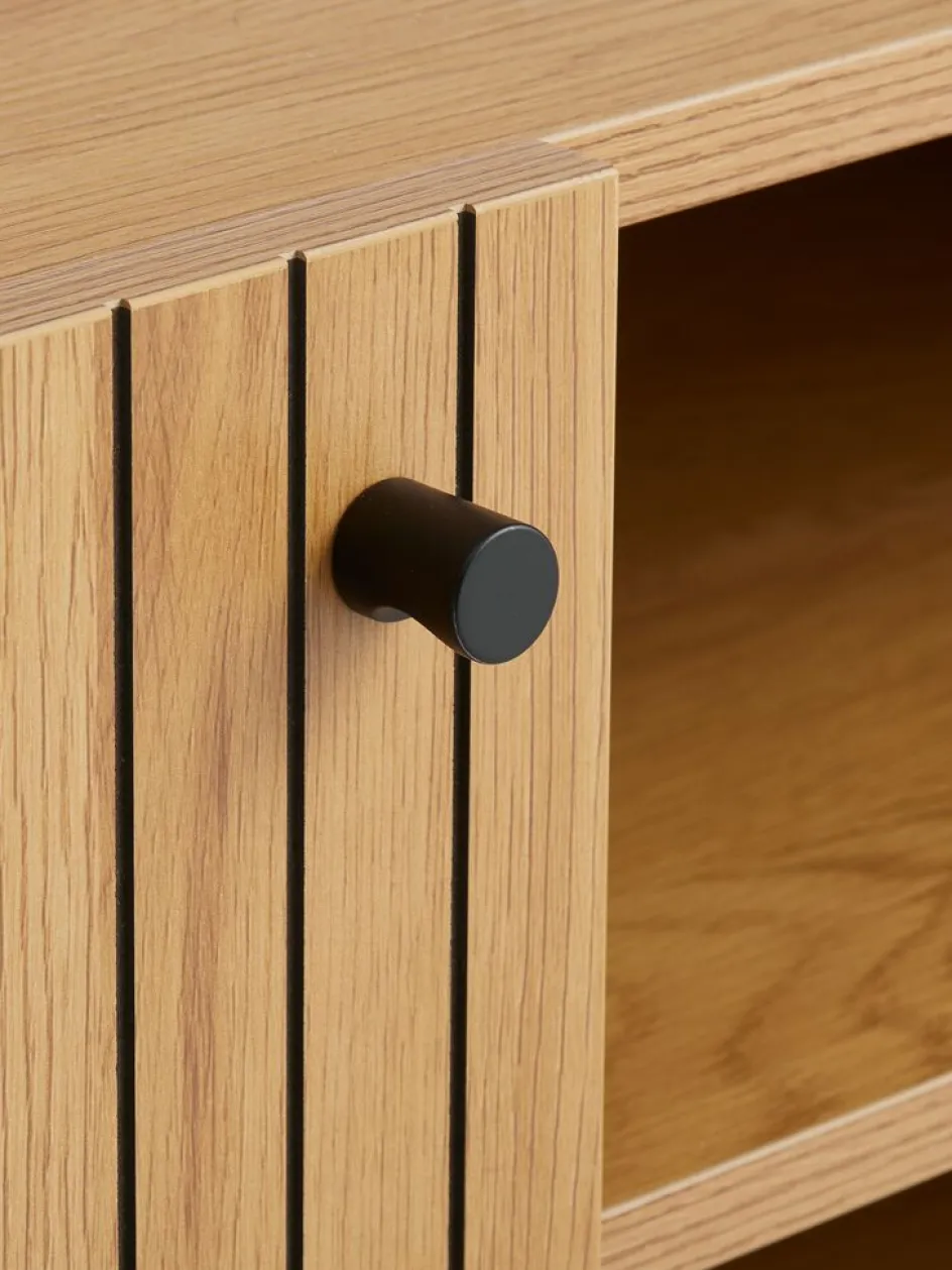 HEMDRUPMeuble TV HEMDRUP 2 portes coloris chêne chaud/noir-JYSK