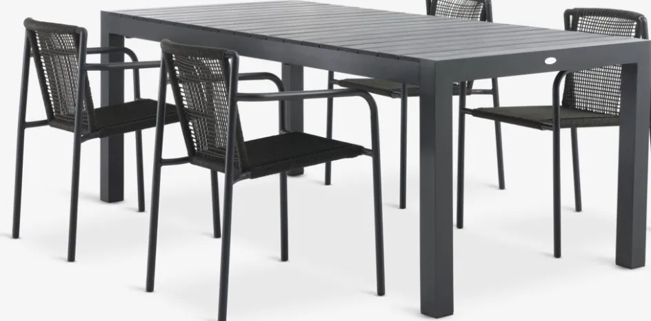 HSTEHAVE + KRISTIANSTADHESTEHAVE L205/275 table noir + 4 KRISTIANSTAD chaises vert-JYSK Online