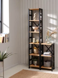 INTRUPÉtagère INTRUP 3 tablettes étroites noir/chêne naturel-Royal Oak Discount