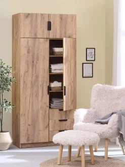 JENSLEVArmoire JENSLEV 96x176 2 portes 3 tiroirs coloris chêne nat.-JYSK Outlet