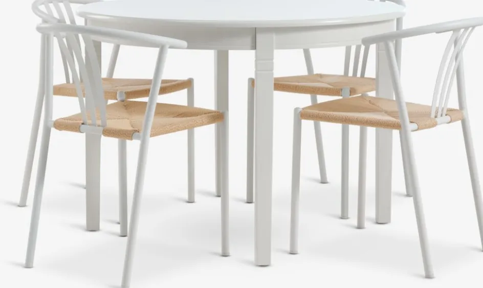 KIRKEBY + GUDERUPKIRKEBY Ø110 table blanc + JYDERUP chaises blanc/naturel-JYSK
