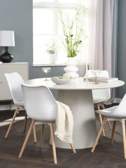 KLIPLEV + KASTRUPKLIPLEV Ø120 table imi. travertin + 4 KASTRUP chaises blanc-JYSK Outlet