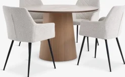 KLIPLEV + PURHUSKLIPLEV Ø120 table col. chêne + 4 PURHUS chaises blanc cassé-JYSK Online