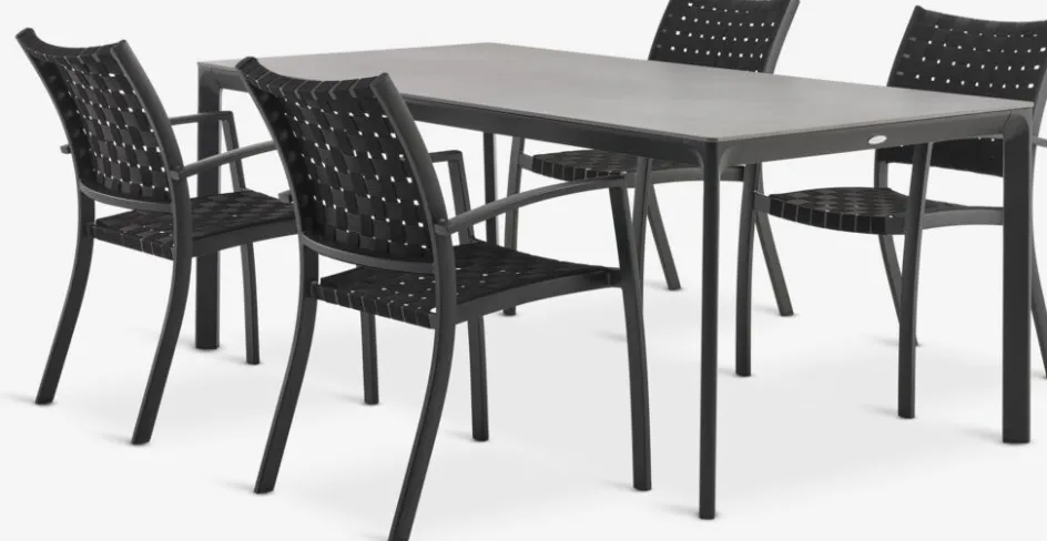 KUMLA + GLOMFJORDKUMLA L200 table gris + 4 GLOMFJORD chaises noir-JUTLANDIA New