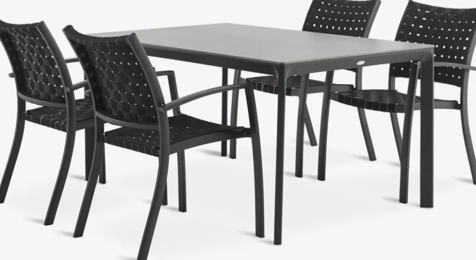 KUMLA + GLOMFJORDKUMLA L150 table gris + 4 GLOMFJORD chaises noir-JUTLANDIA Discount