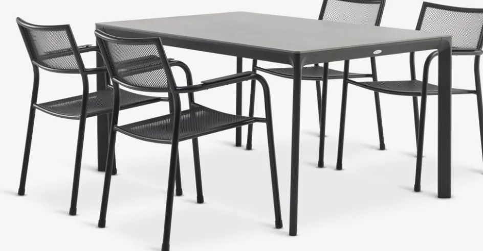 KUMLA + HEMSEDALKUMLA L150 table gris + 4 HEMSEDAL chaises noir-JUTLANDIA Best
