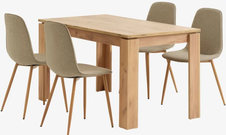LINTRUP + BISTRUPLINTRUP L140 table coloris chêne + 4 BISTRUP chaises sable-JYSK Best