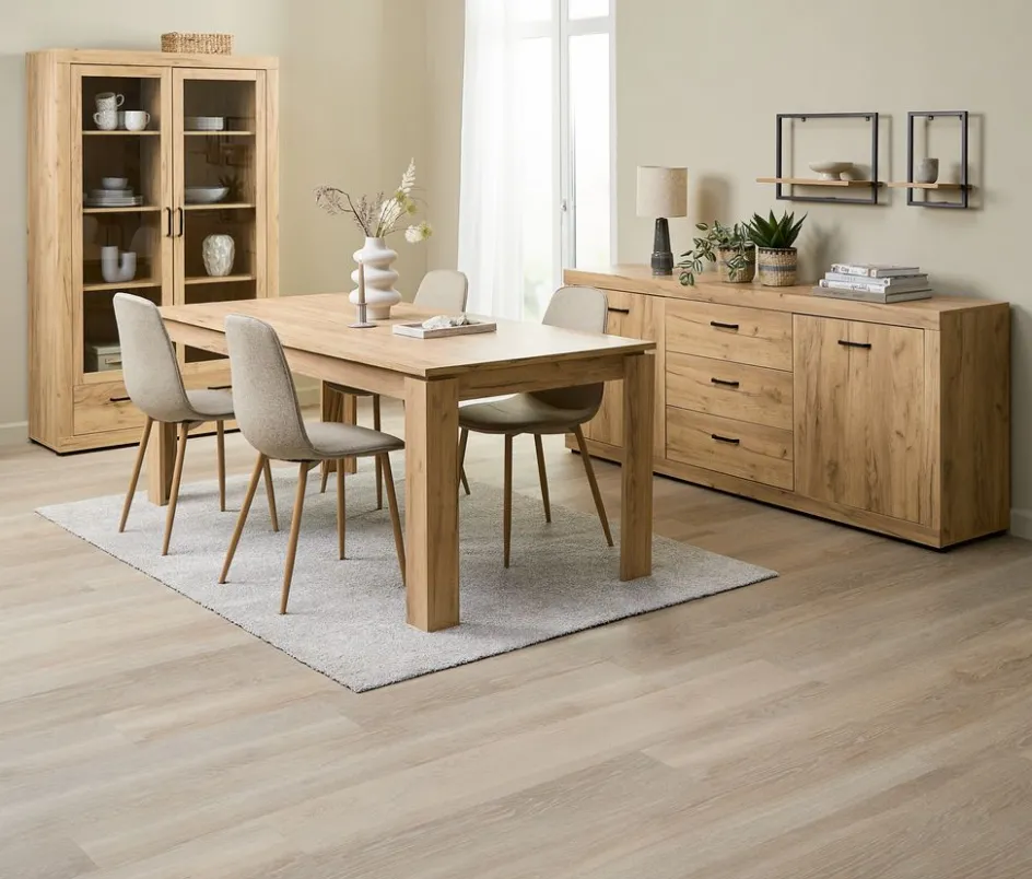 LINTRUP + BISTRUPLINTRUP L190/280 table colo. chêne + 4 BISTRUP chaises sable-JYSK Clearance