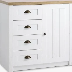 MARKSKELCommode 4 tiroirs 1 porte MARKSKEL blanc/coloris chêne nat.-JYSK Best