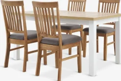 MARSKEL + HAGEMARKSKEL L150/193 table blanc/chêne + 4 HAGE chaises g./ch.-JYSK Online