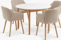 MARSTRAND + ADSLEVMARSTRAND Ø110 table blanc + 4 ADSLEV chaises beige-JYSK Outlet
