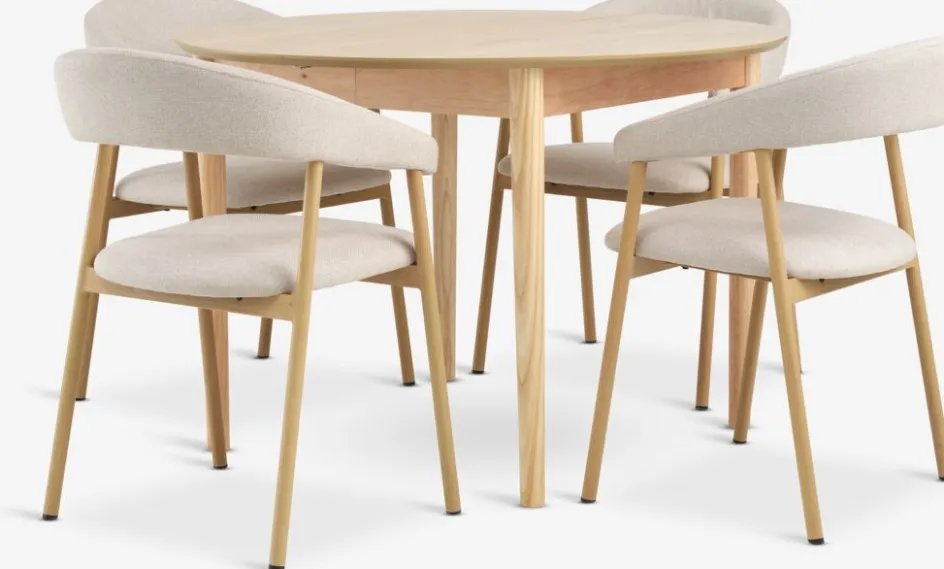 MARSTRAND + EJSINGMARSTRAND Ø110 table coloris chêne + 4 EJSING chaises beige-JYSK Discount