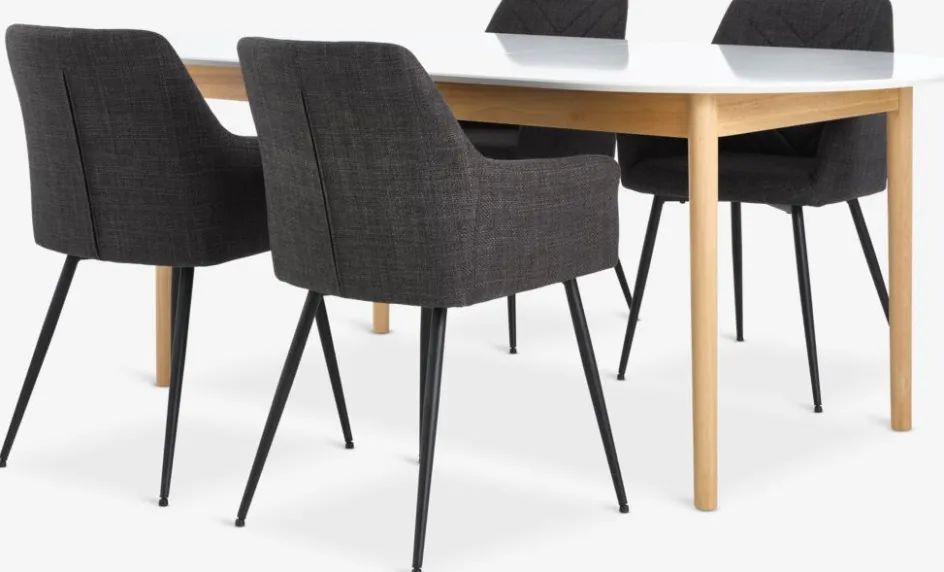 MARSTRAND + PURHUSMARSTRAND L200/280 table blanc + 4 PURHUS chaises gris-JYSK Online