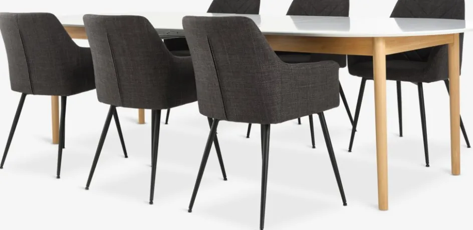 MARSTRAND + PURHUSMARSTRAND L200/280 table blanc + 4 PURHUS chaises gris-JYSK Online