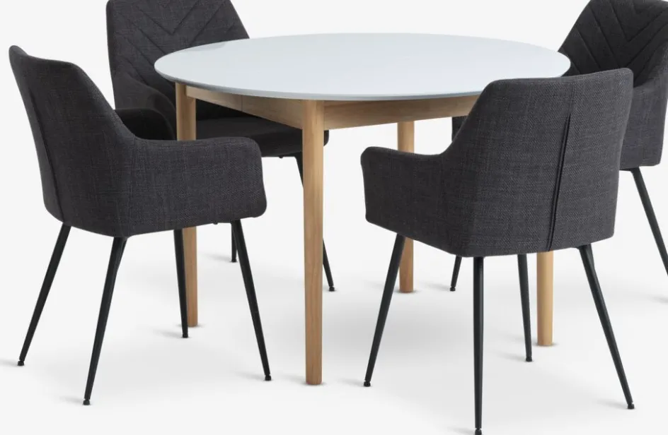 MARSTRAND + PURHUSMARSTRAND Ø110 table blanc + 4 PURHUS chaises gris-JYSK Sale