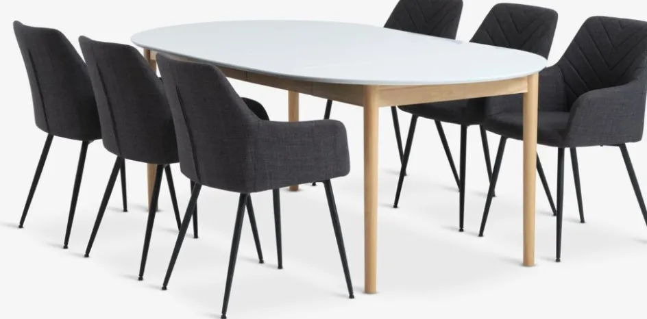MARSTRAND + PURHUSMARSTRAND Ø110 table blanc + 4 PURHUS chaises gris-JYSK Sale
