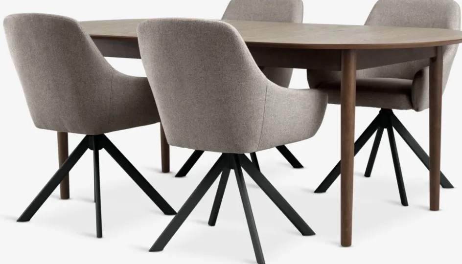 MARSTRAND + ROSTRUPMARSTRAND L200/280 table ch. f. + 4 ROSTRUP chaises sable-JYSK Outlet