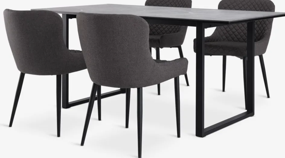 MOSELUND + PEBRINGEMOSELUND L180 table céramique + 4 PEBRINGE chaises gris/noir-JYSK Outlet