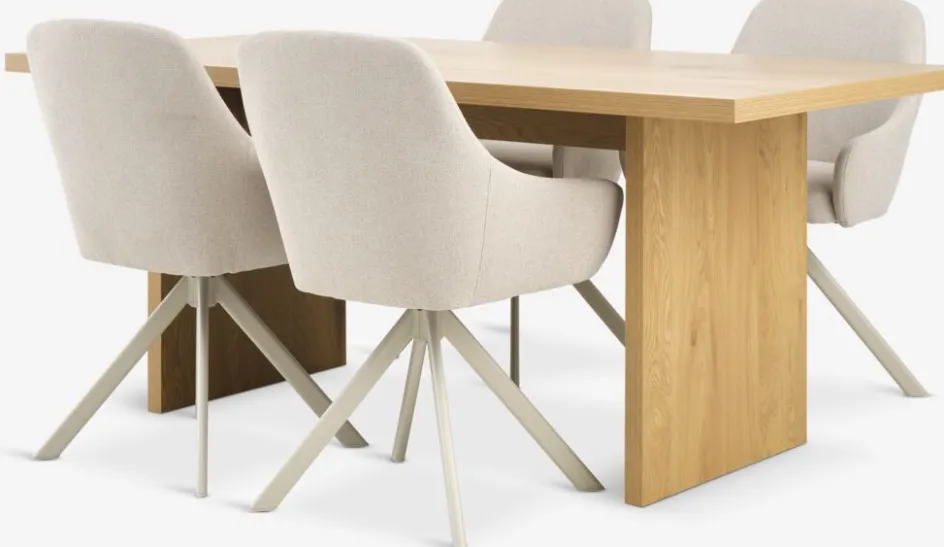 MUNKEBY + ROSTRUPMUNKEBY L180 table colo. chêne + 4 ROSTRUP chaises beige-JYSK Clearance