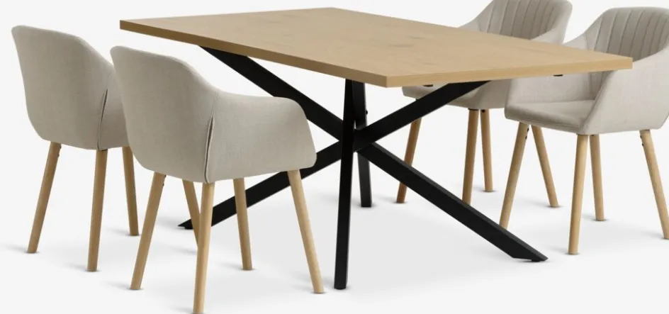 NORTOFT + ADSLEVNORTOFT L200 table coloris chêne + 4 ADSLEV chaises beige-JYSK Best