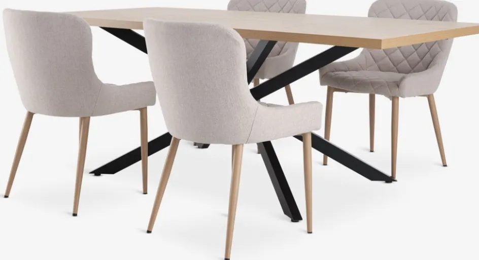 NORTOFT + BELLINGENORTOFT L200 table coloris chêne + 4 BELLINGE chaises sable-JYSK New
