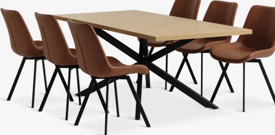 NORTOFT + HYGUMNORTOFT L200 table coloris chêne + 4 HYGUM chaises cognac-JYSK New