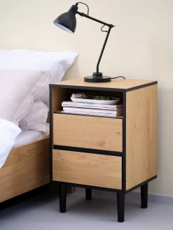 ODENSETable de nuit ODENSE 2 tiroirs coloris chêne chaud/noir-JYSK