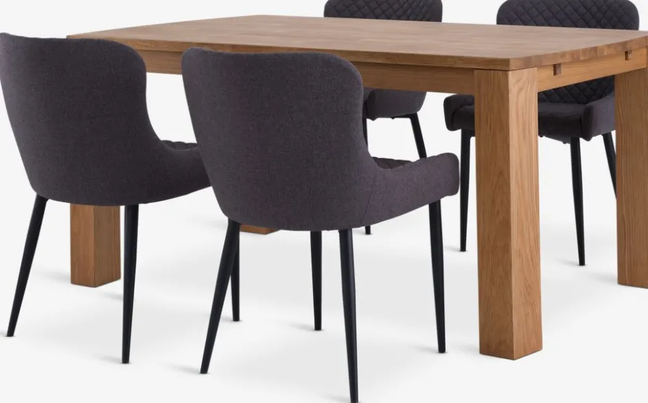 OLDE + PEBRINGEOLDE L160 table coloris chêne + 4 PEBRINGE chaises gris/noir-JYSK Hot