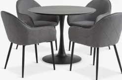 RINGSTED + SABRORINGSTED Ø100 table noir + 4 SABRO chaises gris/noir-JYSK Outlet