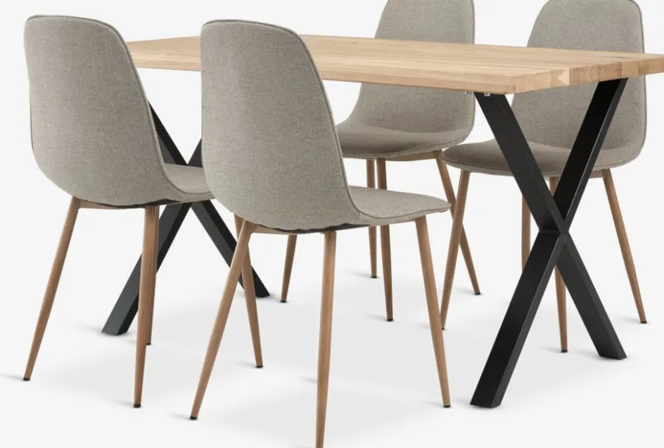 ROSLEV + BISTRUPROSLEV L140 table chêne naturel + 4 BISTRUP chaises sable-JYSK Best
