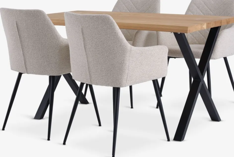 ROSLEV + PURHUSROSLEV L140 table chêne nat. + 4 PURHUS chaises blanc cassé-JYSK Online