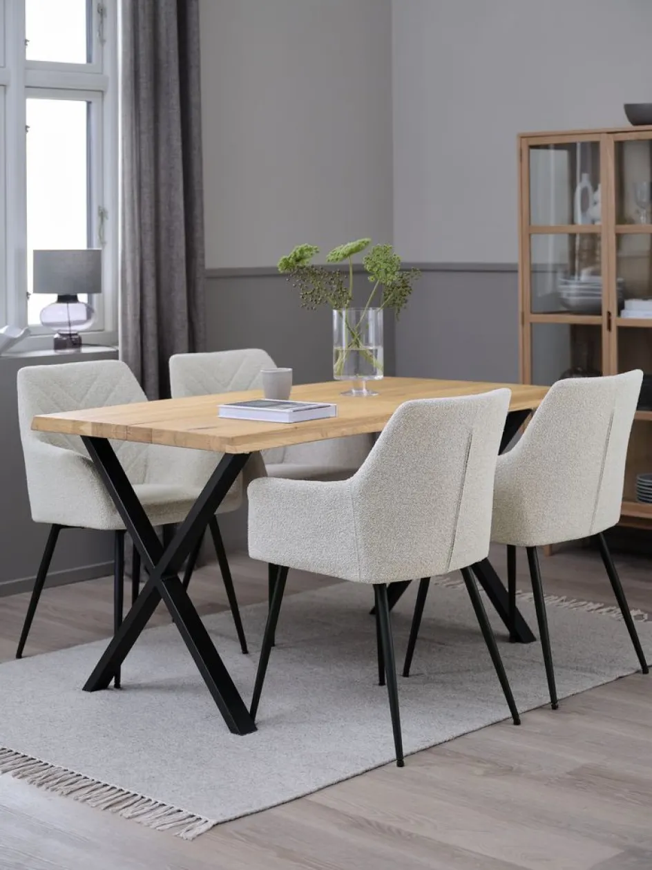 ROSLEV + PURHUSROSLEV L140 table chêne nat. + 4 PURHUS chaises blanc cassé-JYSK Online