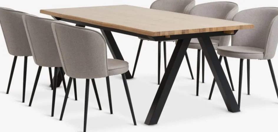 SANDBY + RISSKOVSANDBY L210 table chêne naturel + 4 RISSKOV chaises gris c.-JYSK
