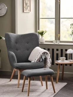 SKALBORGFauteuil/repose-pieds SKALBORG tissu gris foncé/chêne-JYSK Best