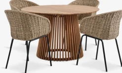 UDBYNEDER + TUERNEUDBYNEDER Ø120 table teck + 4 TUERNE chaises naturel-JUTLANDIA
