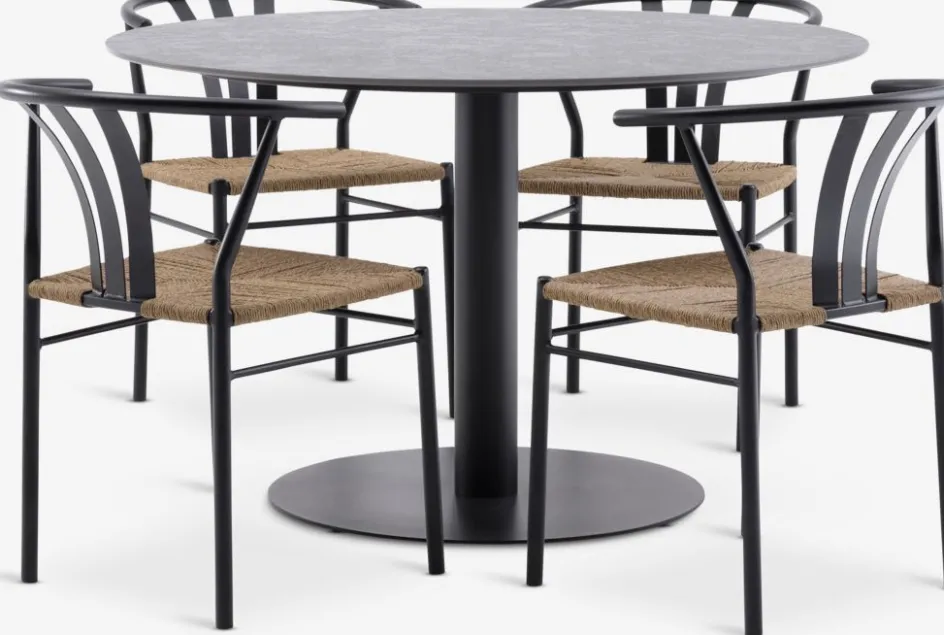 VAMDRUP + TAGMARKVAMDRUP Ø120 table + 4 TAGMARK chaises noir-JYSK Hot
