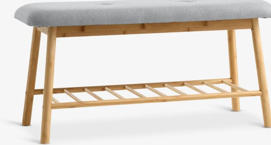 VANDSTEDBanc VANDSTED a/étagère tissu gris/bambou-JYSK Clearance